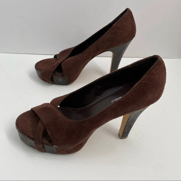 Michael Antonio Brown Suede Peep Toe Platform Heels - Picture 11 of 13